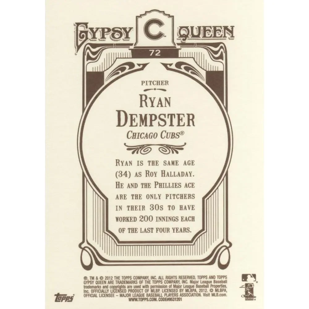 2012 Topps Gypsy Queen Ryan Dempster # 72 Chicago Cubs